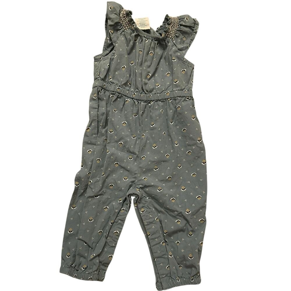 Emma’s Garden Organic Cotton One-piece Jumpsuit/ Romper w Pants 3-6M Blue Floral